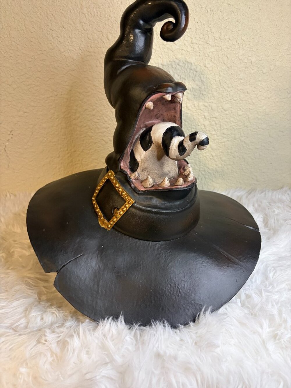 Large 18" Halloween Witch Hat Monster Mouth Striped Leg Spooky Decor